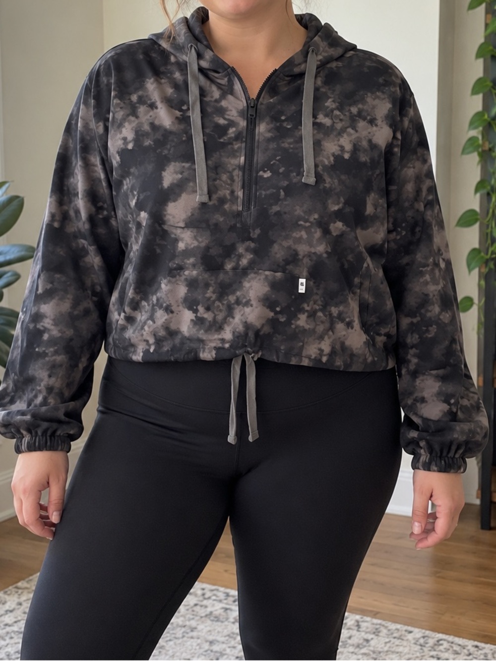 Hurley Black Gray Tie-Dye Cropped Hoodie Sweater